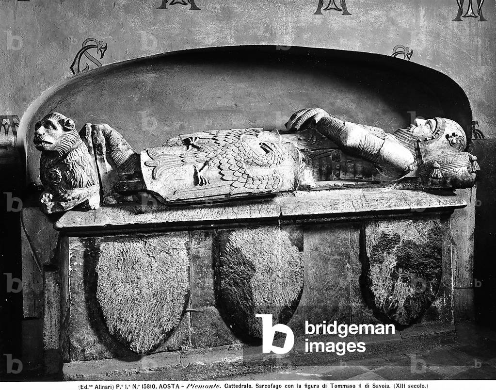 The tomb of Count Tommaso II of Savoia, located in the Cathedral of Aosta, Val d'Aosta