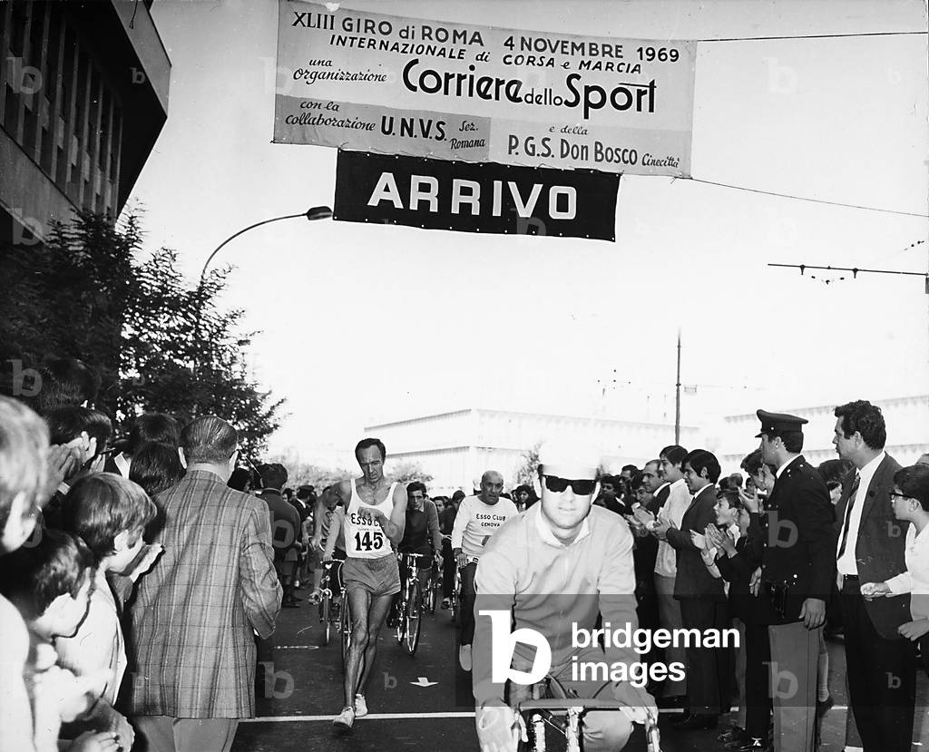 A runner finishing the race at the 43rd Giro di Roma -International race, organized by the Corriere dello Sport and held in Rome on November 4, 1969