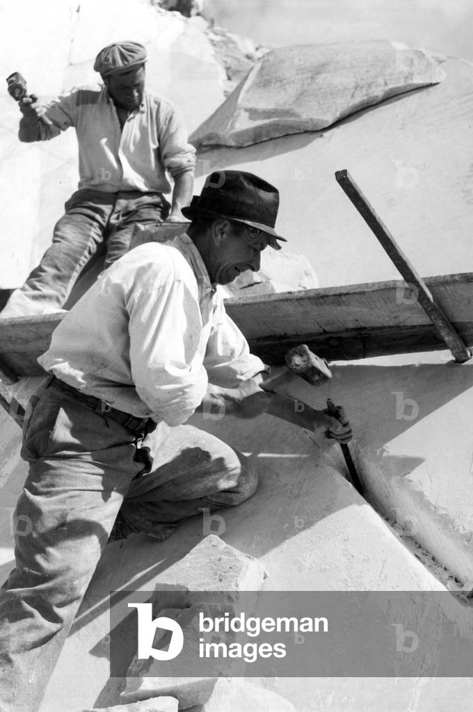marble quarries, montecatini, men at work, 1962