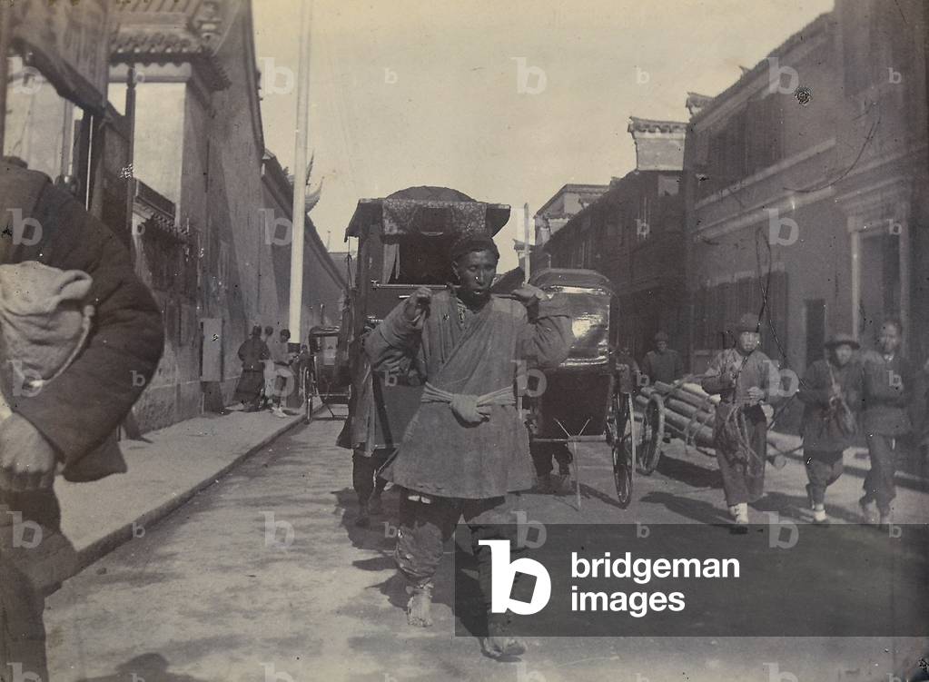 Men working on a street in a Japanese town, 1890 (print on double-weight paper)