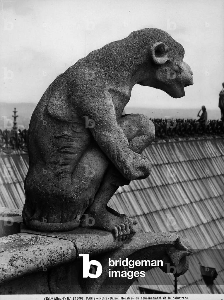 Figure depicting baboon. Detail of the sculptures located on a terrace in the Cathedral of Notre-Dame, Paris.
