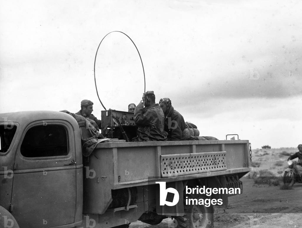 WWII: military truch with Italian soldiers (b/w photo)