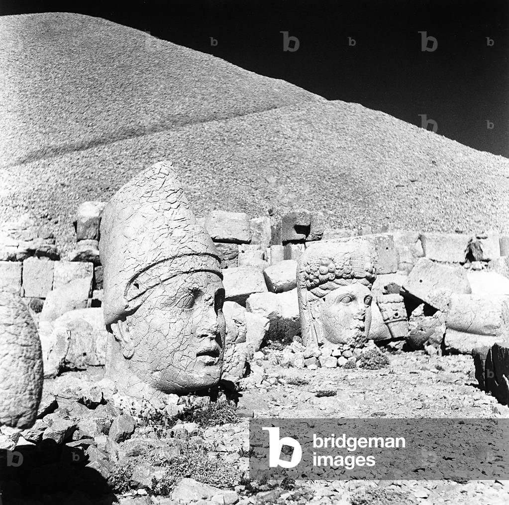 Heads of the gods, remains of the colossal statues from the Tomb of Antiochus I, on the summit of Nemrut Dagi