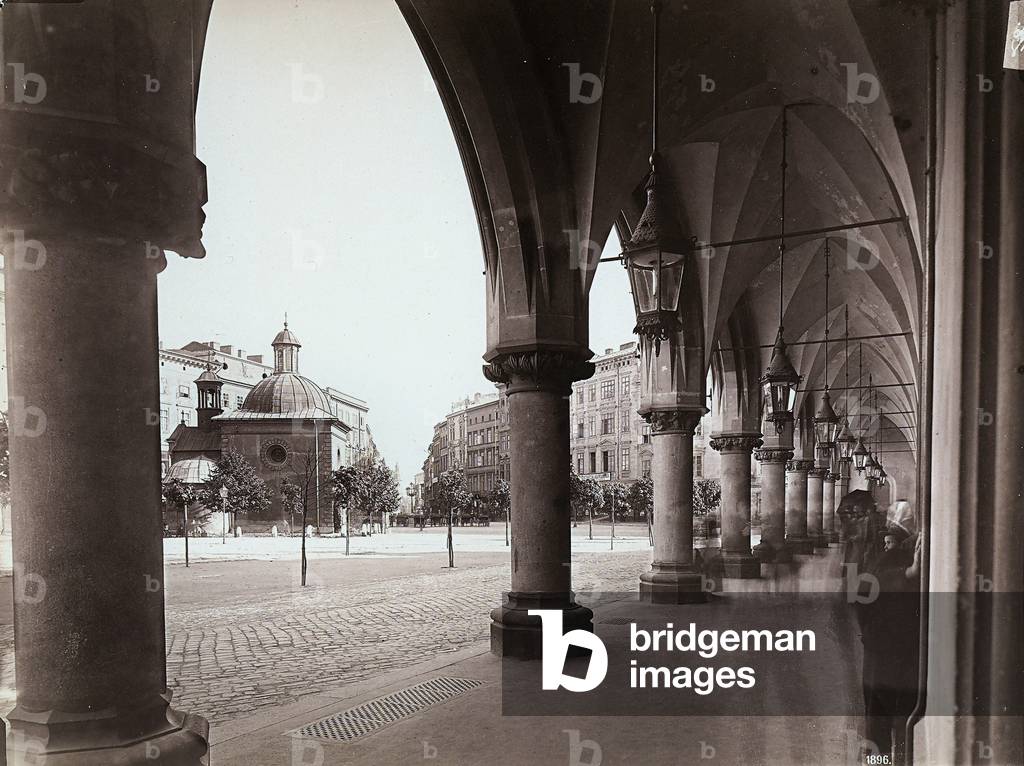 The central market square with St. Adalbert's Church in Cracow