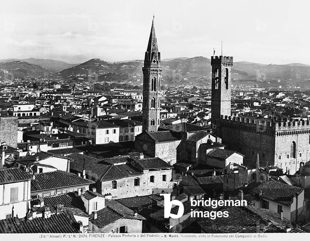 Panorama of Florence with the Palazzo del Bargello and the bell tower of the Badia Fiorentina