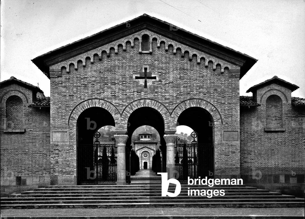 View of the entry to the cemetery of Predappio, where Benito Mussolini is buried