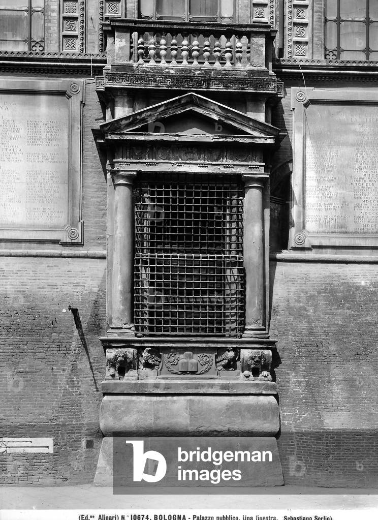 A window of the Public Palace in Bologna