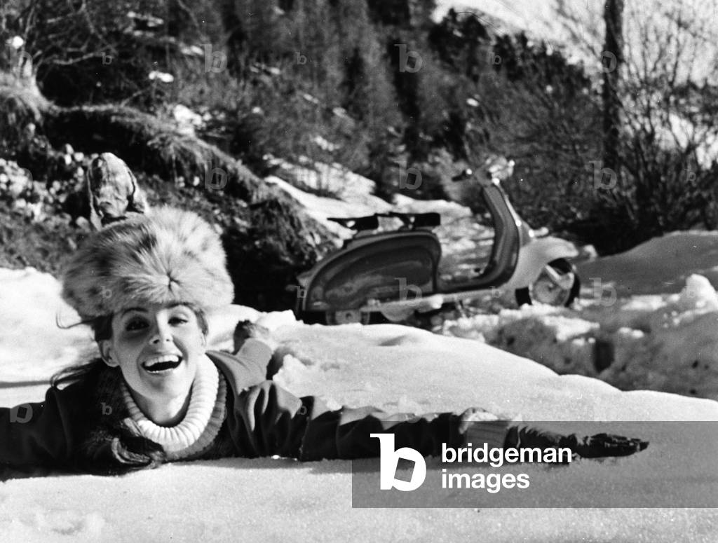 scooter, scooter and shapes in the snow, 1960