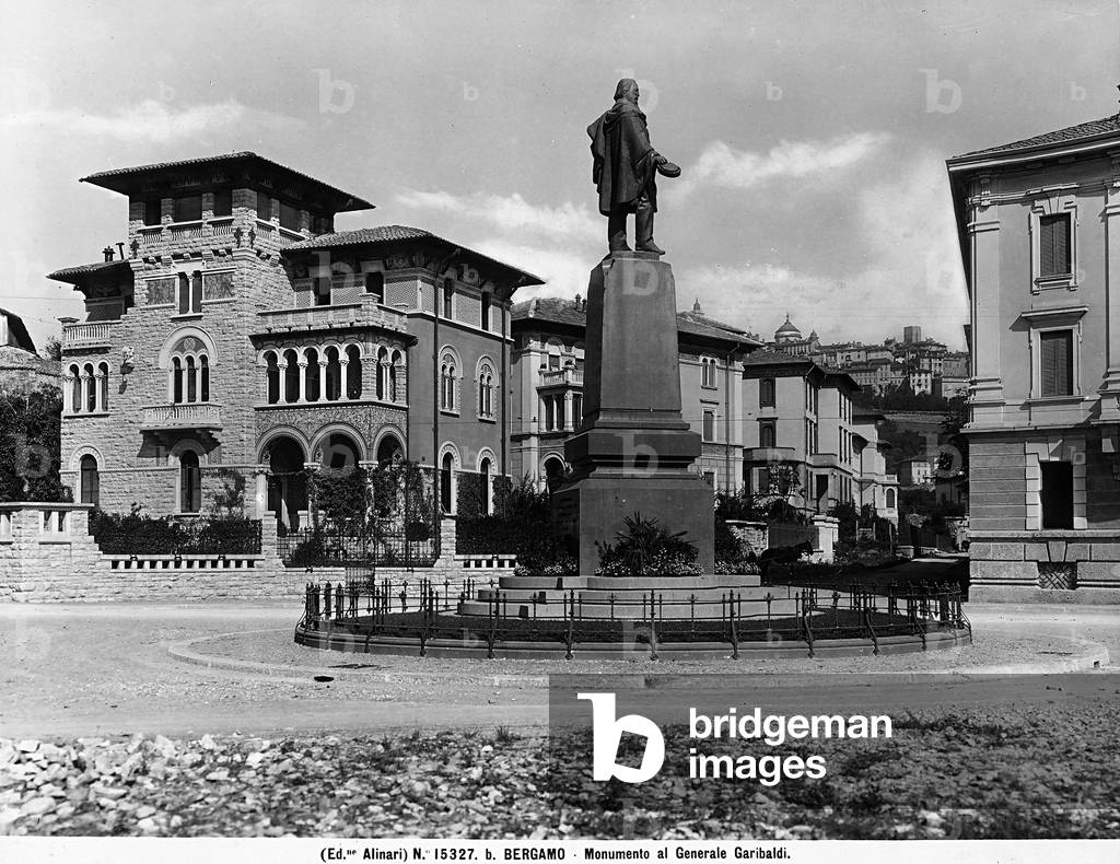 The monument to Giuseppe Garibaldi in the Rotonda dei Mille in Bergamo. The monument was moved here from Piazza Vecchia in 1922