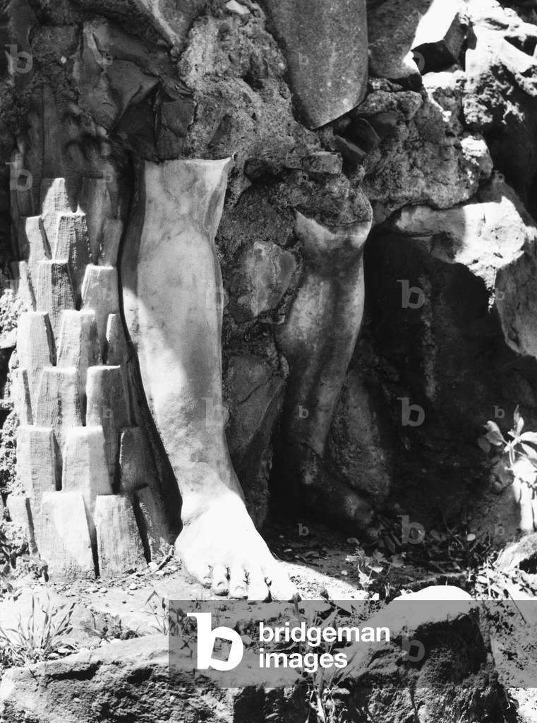 Detail of a sculpture garden of the Villa Doria Pamphili in Rome (b/w photo)