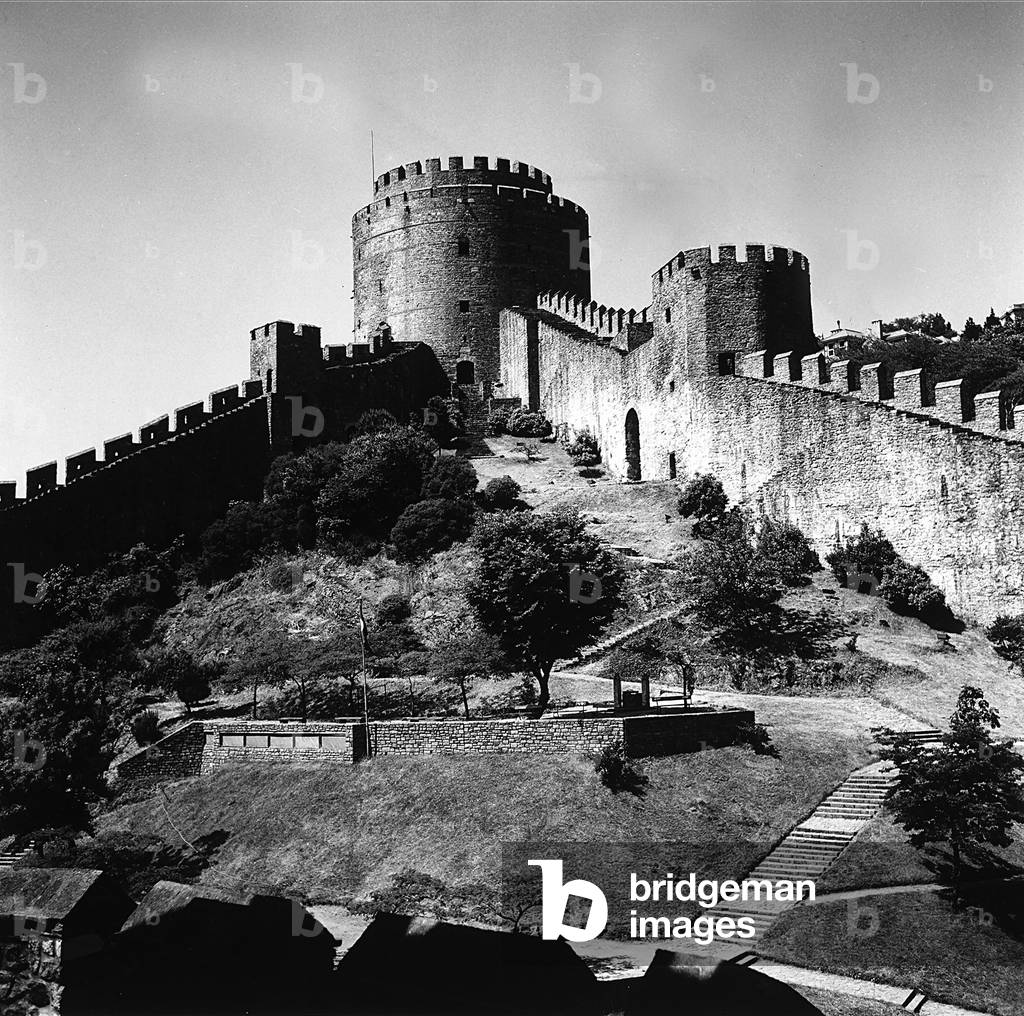 A torret and part of the fortified walls of the castle of Rumeli Hisari on the Bosporus