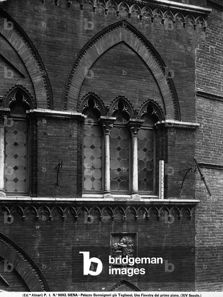 A three mullioned window of Palazzo Buonsignori (formerly Tegliacci), in Siena, todat seat of the National Art Gallery
