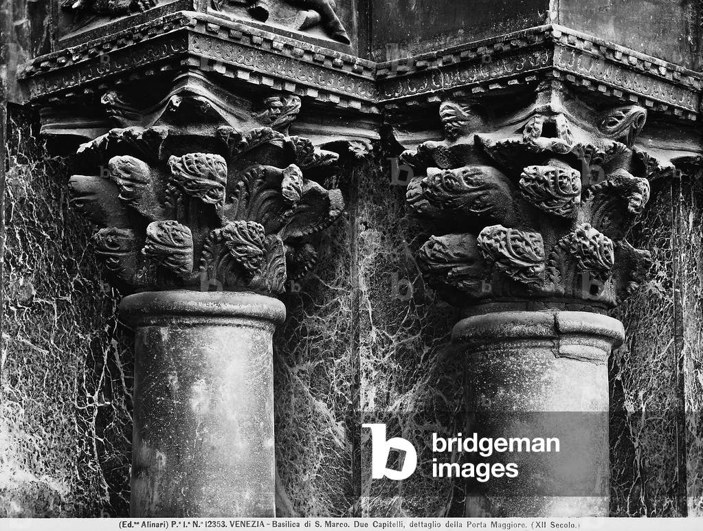 Two capitals of the main doorway of the façade of St. Mark's Basilica in Venice