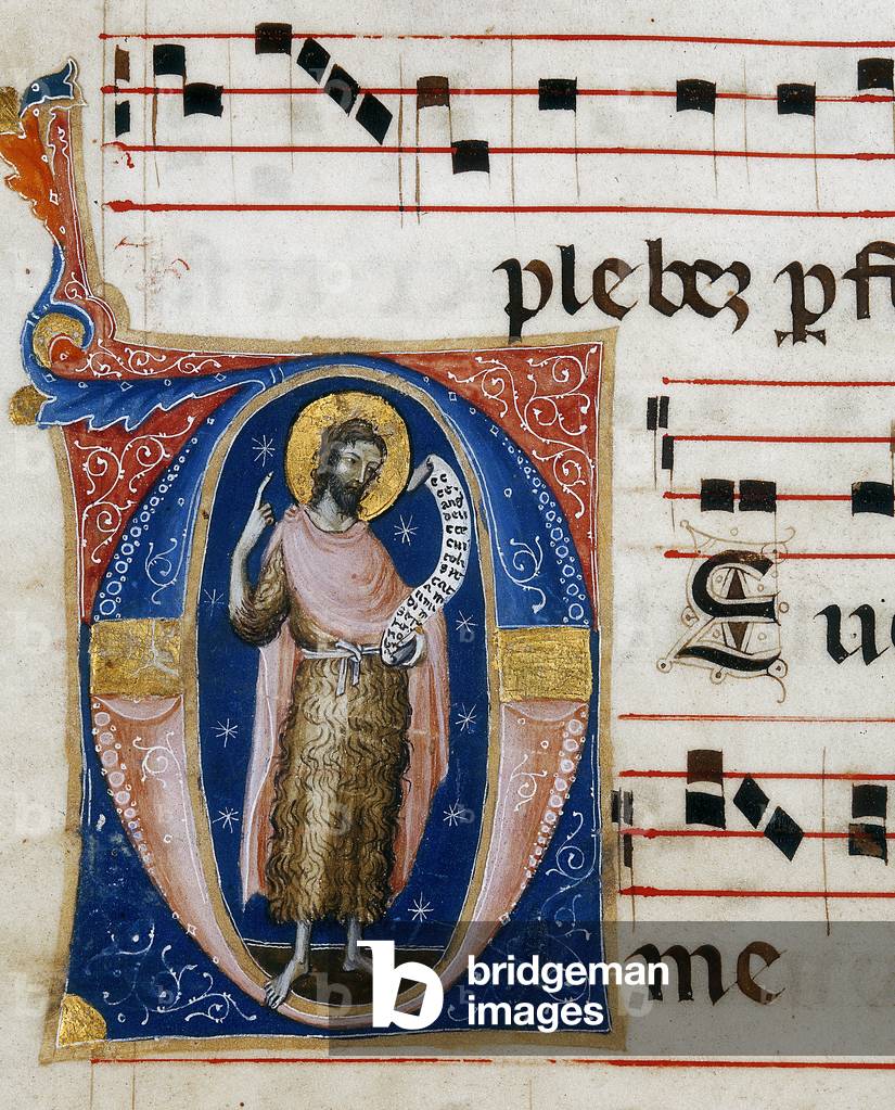 Saint John the Baptist, miniature contained in a choral parchment from the XIV-XV centuries in the Archive of Palazzo Comunale of Stroncone, in the province of Terni
