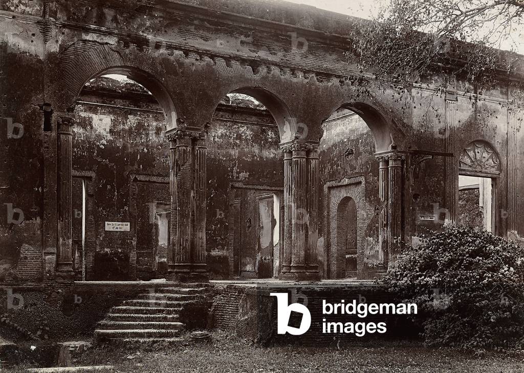 The ruins of the British Residency and Doctor Fayer's house in Lucknow, India