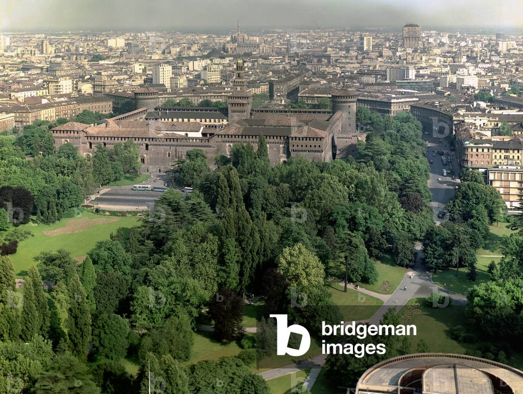 Panorama of Milan with the Castello Sforzesco