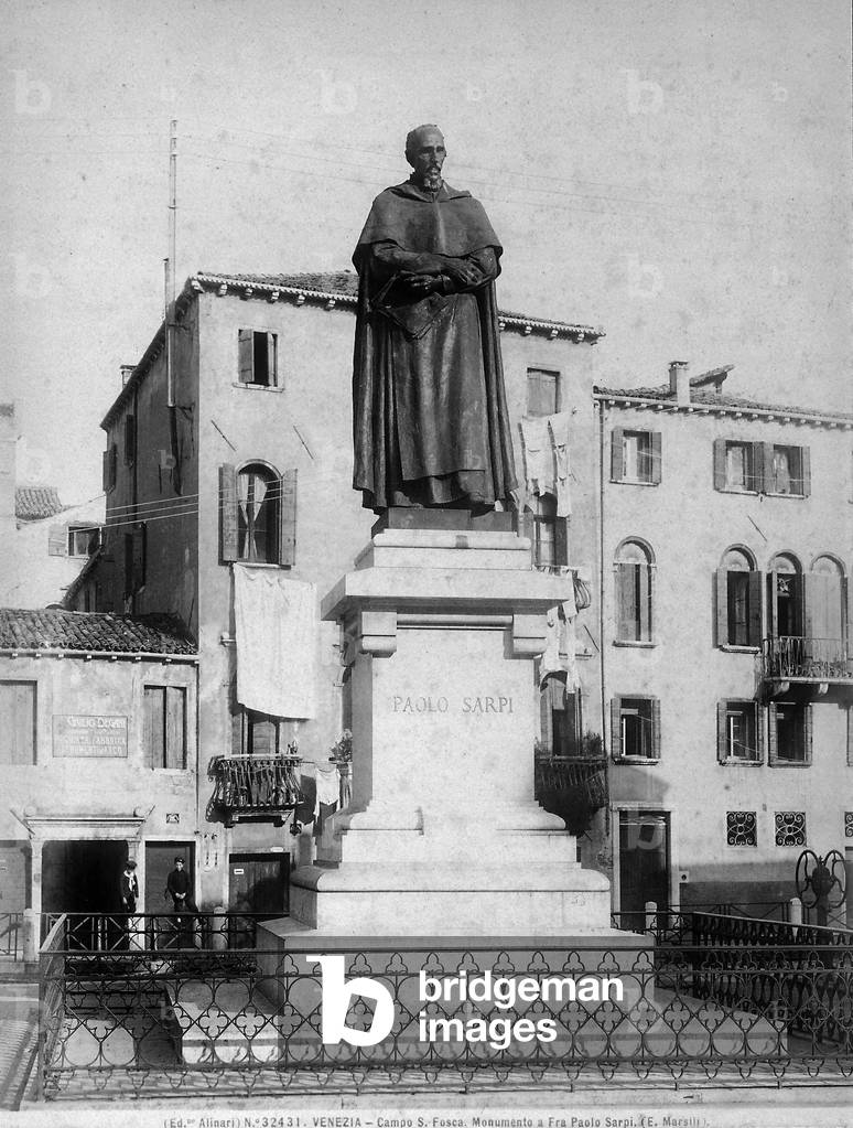 Statue of Fra Paolo Sarpi (1552-1623), Emilio Marsili (1841-1926), bronze, 1892, Venice, Cannaregio, Campo Santa Fosca