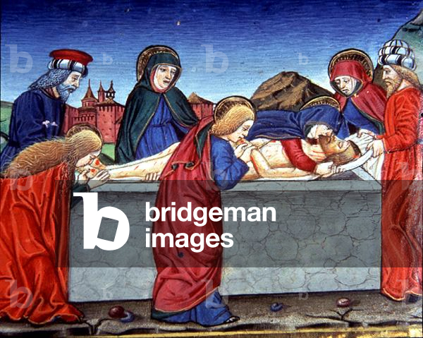 Fol.123v The body of Christ is wrapped in a cloth (vellum)