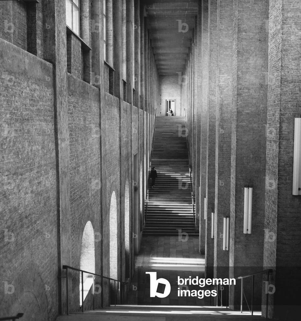 The staircase inside the Alte Pinakothek in Munich (b/w photo)