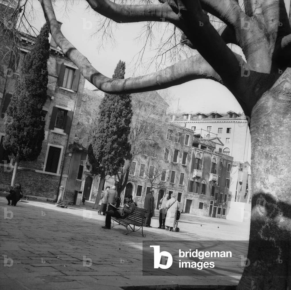 View of a campo in Venice (b/w photo)