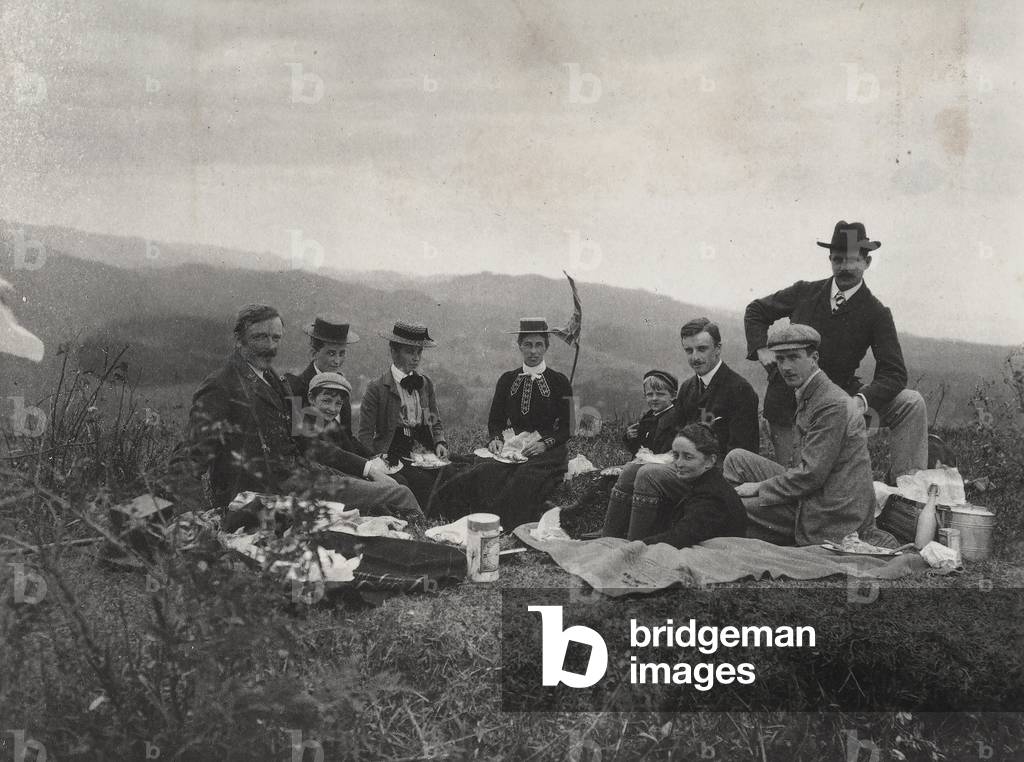 Picnic of an English family near Matsuye in Japan