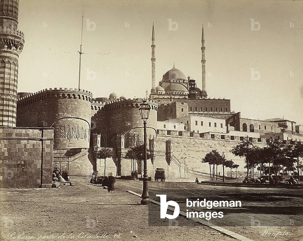 The Bab el-Azab Gate of the Citadel, with the Mosque of Muhammad Ali in the background, in Cairo, Egypt