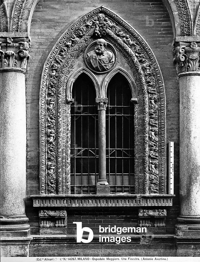 Window, detail of the facade of the former Major Hospital of Milan, today the seat of the State University