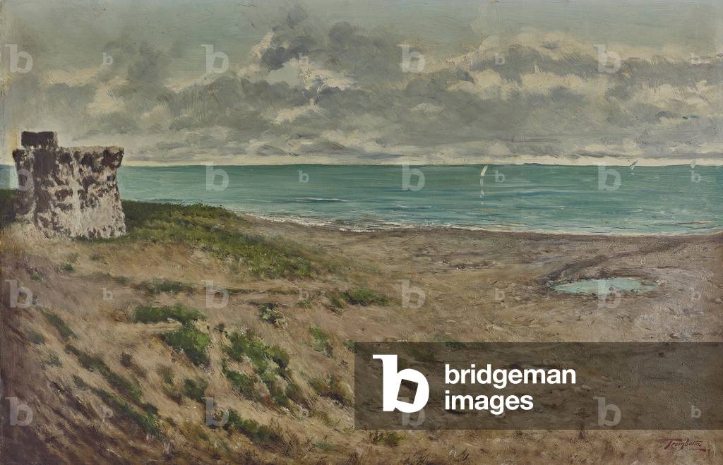 The tower of Termoli near the river Sinarca, painted photograph