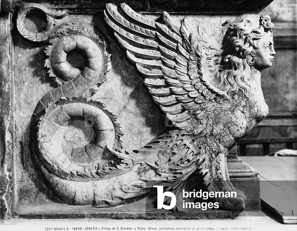 High relief depicting a sphynx. The relief is part of an altar in the church of Saints Giovanni e Paolo in Venice
