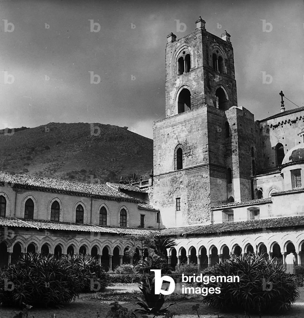 The cloister and the tower of the Cathedral of Monreale, in Palermo