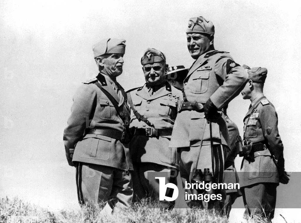 Benito Mussolini, King Victor Emanuel III and high officials of the Italian Military photographed in Ethiopia in 1936 (b/w photo)