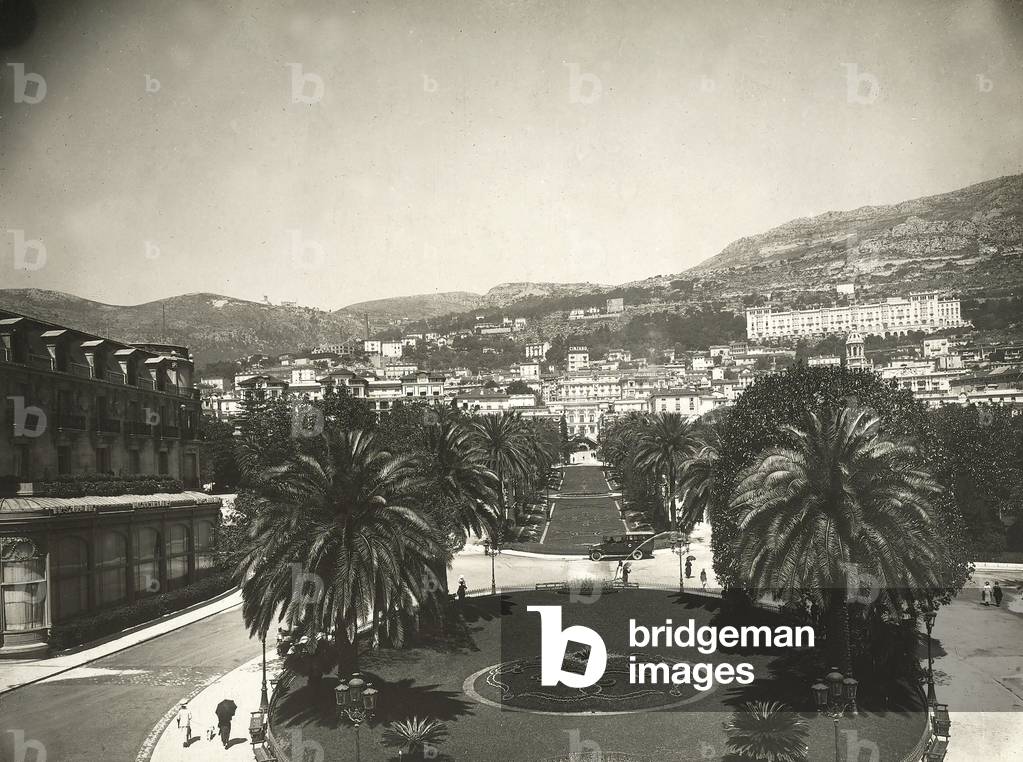 The gardens of the Casinò of Montecarlo. Principality of Monaco, France, 1920 ca. (b/w photo)