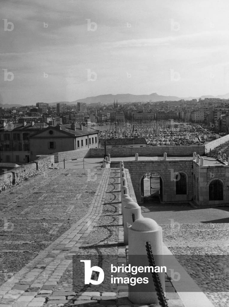 View of the port of Marseille from the Fort of St. Nicholas (b/w photo)