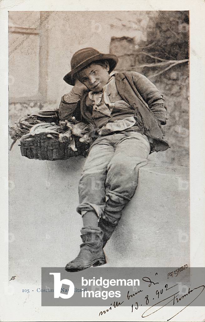 Costumes of Naples. Portrait of a boy, postcard, 1902 (carte de visite)