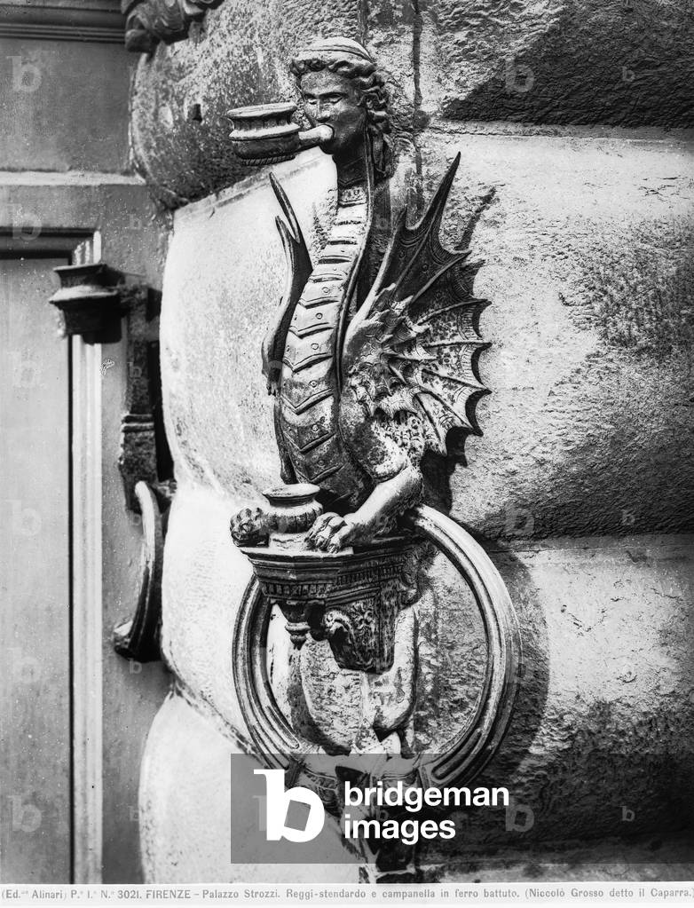 Reggistendardo bell and wrought iron exterior of Palazzo Strozzi, Niccolo Grosso know as il Caparra (active ca. 1500), Florence