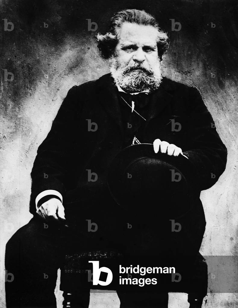 Portrait of the poet Giosuè Carducci(winner of the Nobel Prize for literature, 1906), sitting; this is a Villani Studio reproduction from a photo preserved in Carducci's home