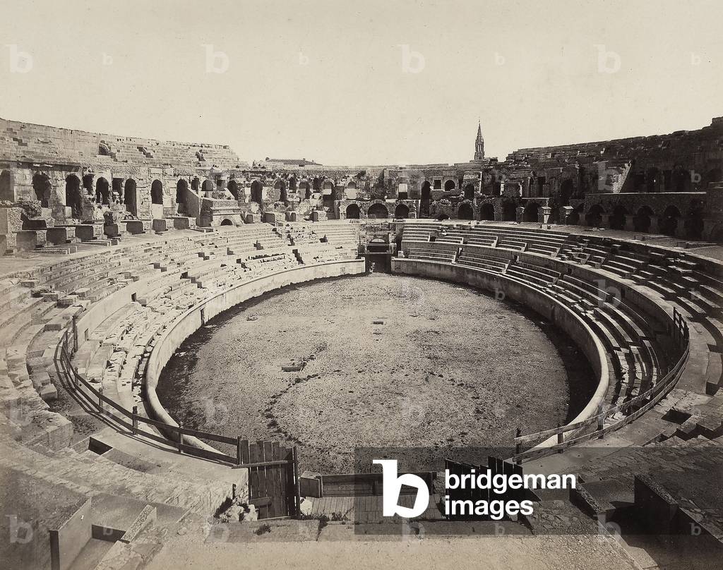 Inside of the Arènes, Roman amphitheater in Nimes.