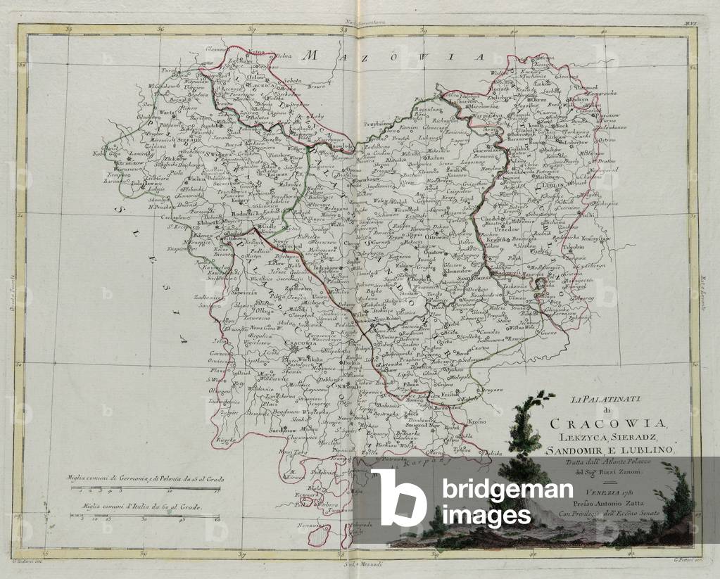 The Palatinates of Krakov, Lekzyca, Sieradz, Sandomir and Lublin, engraving by G. Zuliani taken from Tome III of the 