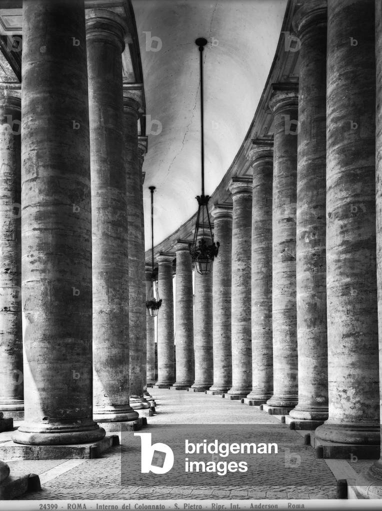 Inside view of the colonnade, built by Gian Lorenzo Bernini, in Piazza San Pietro, Vatican City