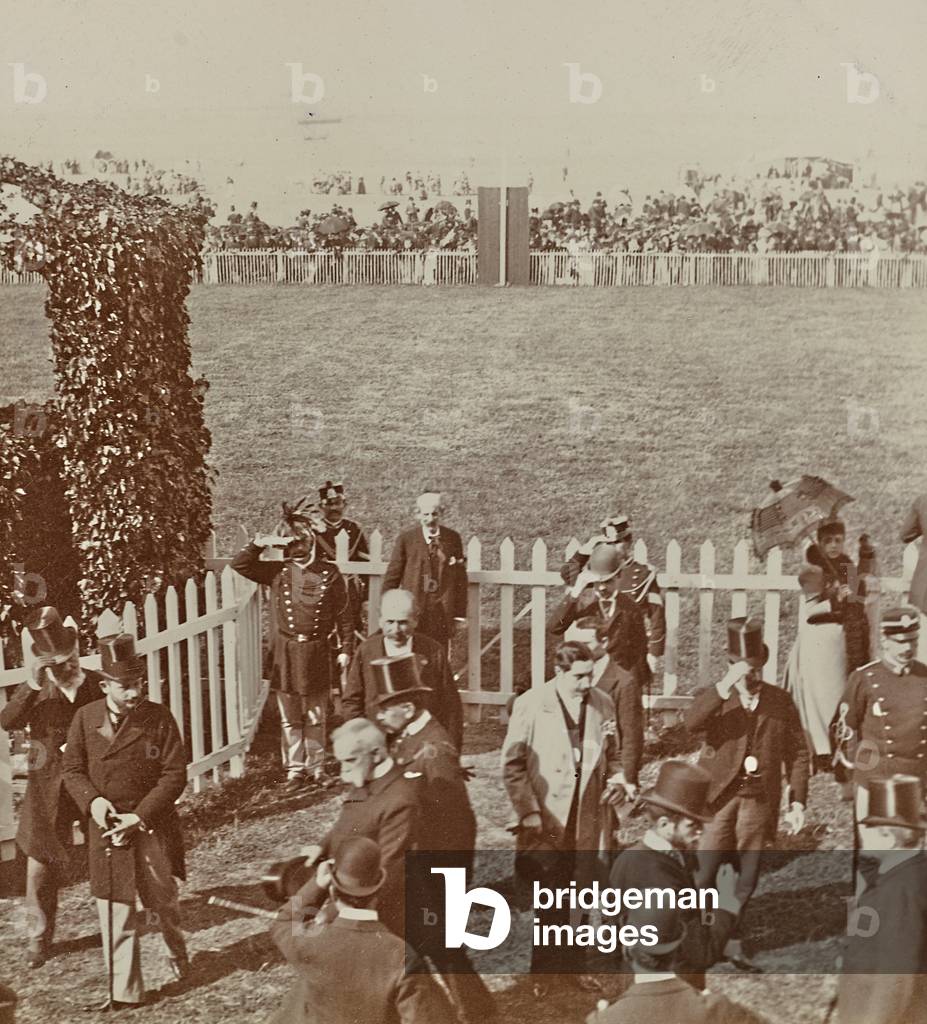 Police welcomes the arrival of the King of Italy Umberto I (1844-1900) in Rome to horse racing