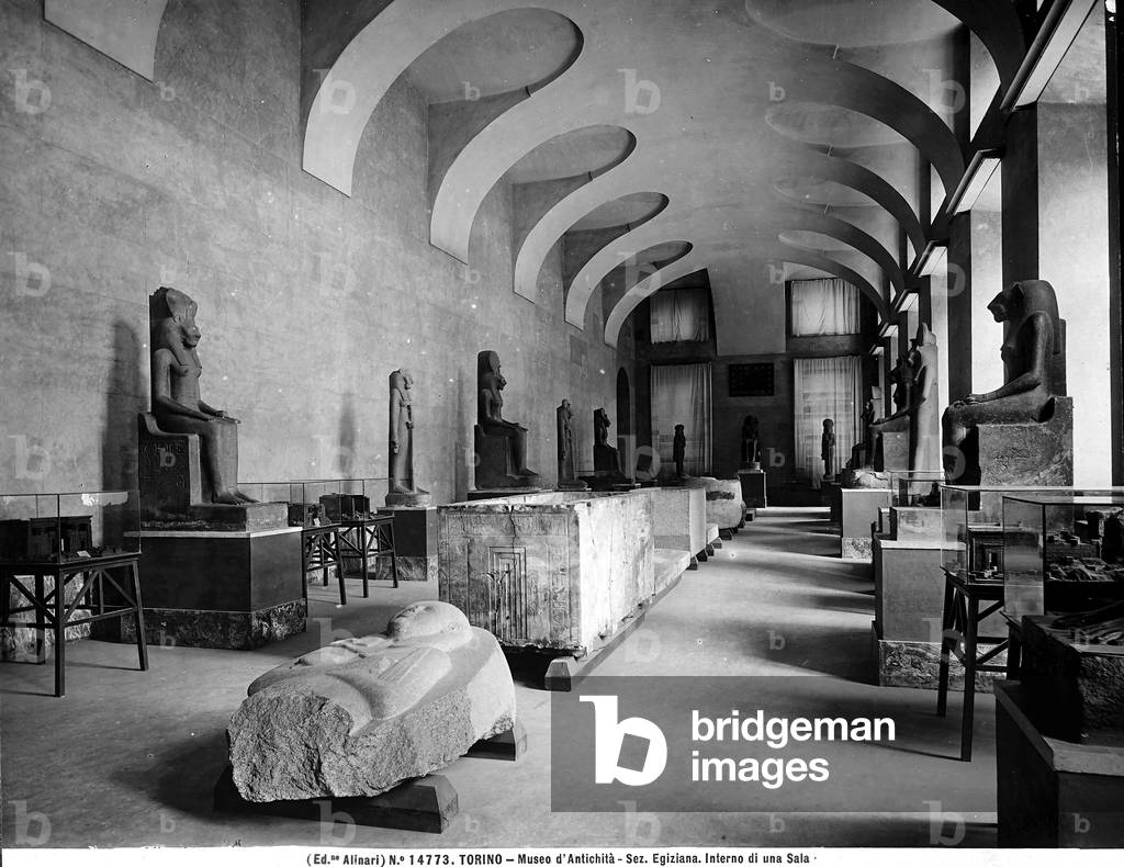 Egyptian exhibit in room of the antiquity museum of Turin