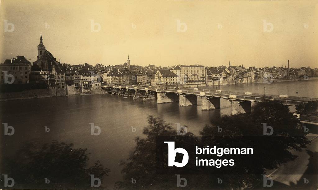 View of the city of Basel. Close up the Rhine, the river which cross the city