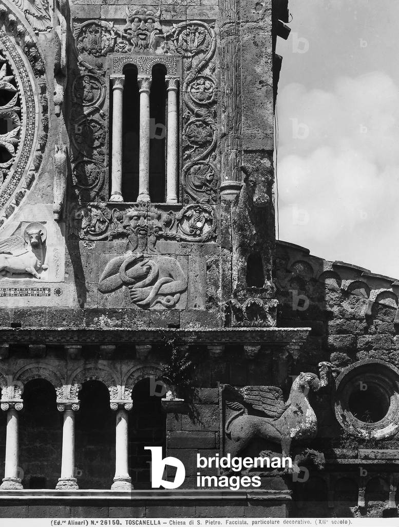 Close-up pf the facade of St.Peter's Church, in Tuscania