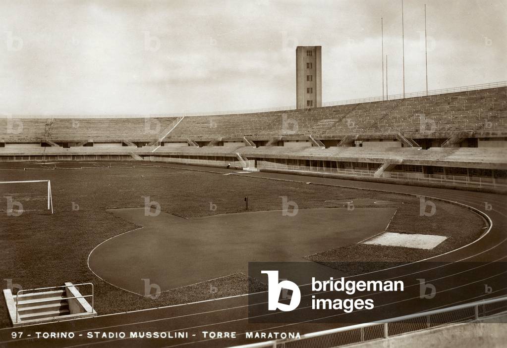 Torino, Mussolini Stadium and Marathon Tower, postcard (b/w photo)