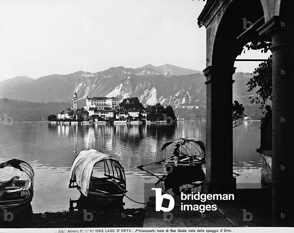 Island of San Giuliano seen from the shore of Lake of Orta, Orta San Giuliano, Novara