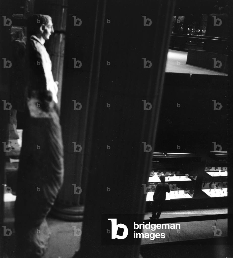 Interior of Roman Archeological Museum in Cologne (b/w photo)