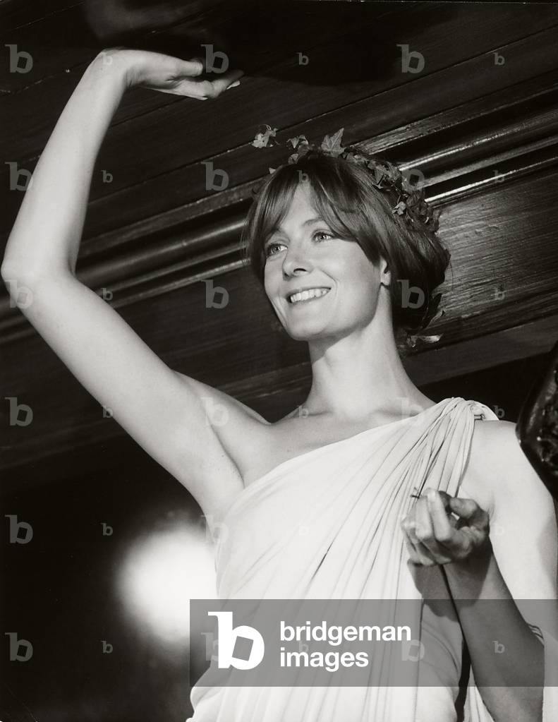 Portrait of Vanessa Redgrave in Greek inspired outfit.