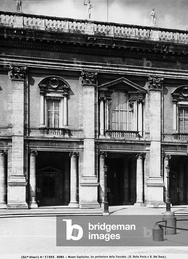 Detail of the façade of the Capitolian Museum ( Piazza Nuovo ) , in Piazza del Campidoglio in Rome, in Lazio. Architectonical work by Carlo and Girolamo Rainaldi