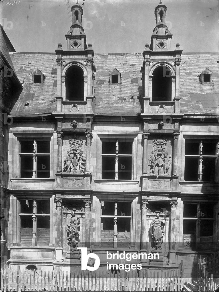 Hotel d'Escoville; renaissance palace built for the wealthy merchant, Nicolas Le Valois d'Escoville in Caen, Basse Normandie, France, c.1920-30 (b/w photo)