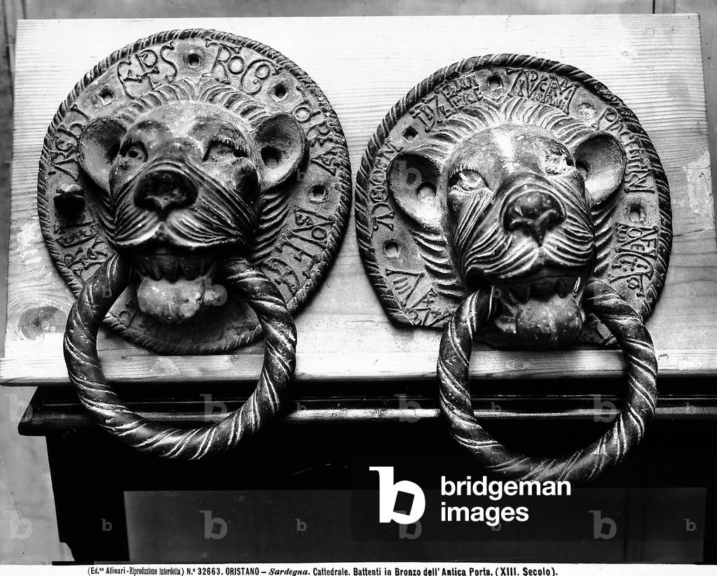 Bronze doorknockers of the ancient door of the cathedral of Oristano